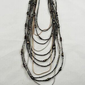 12 strand beaded and chain necklace, bold, fun